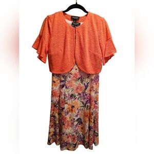 Perceptions Orange Cropped Jacket with Floral Dress, Sz M